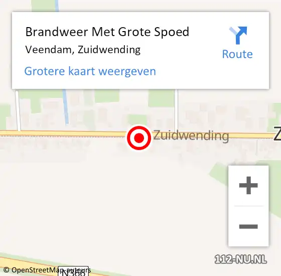 Locatie op kaart van de 112 melding: Brandweer Met Grote Spoed Naar Veendam, Zuidwending op 29 augustus 2024 11:32