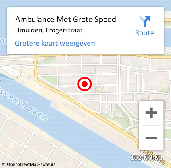 Locatie op kaart van de 112 melding: Ambulance Met Grote Spoed Naar IJmuiden, Frogerstraat op 29 augustus 2024 11:35