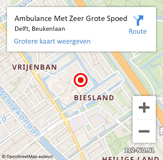 Locatie op kaart van de 112 melding: Ambulance Met Zeer Grote Spoed Naar Delft, Beukenlaan op 29 augustus 2024 11:45