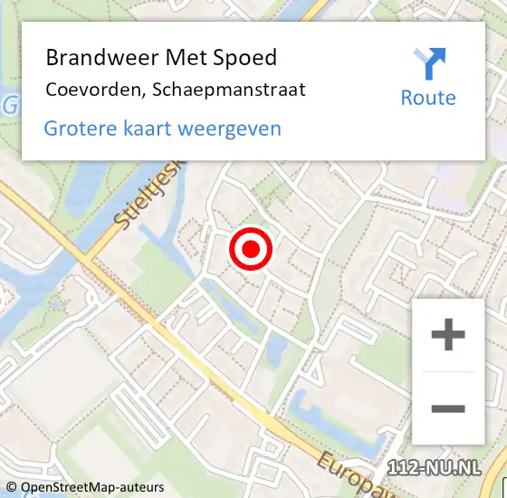 Locatie op kaart van de 112 melding: Brandweer Met Spoed Naar Coevorden, Schaepmanstraat op 29 augustus 2024 12:07