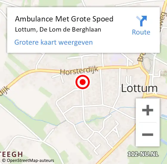 Locatie op kaart van de 112 melding: Ambulance Met Grote Spoed Naar Lottum, De Lom de Berghlaan op 18 oktober 2014 07:20