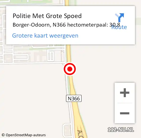 Locatie op kaart van de 112 melding: Politie Met Grote Spoed Naar Borger-Odoorn, N366 hectometerpaal: 30,8 op 29 augustus 2024 12:33