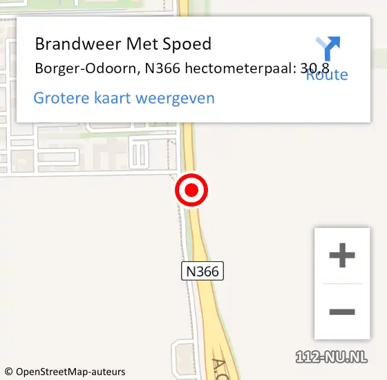 Locatie op kaart van de 112 melding: Brandweer Met Spoed Naar Borger-Odoorn, N366 hectometerpaal: 30,8 op 29 augustus 2024 12:35