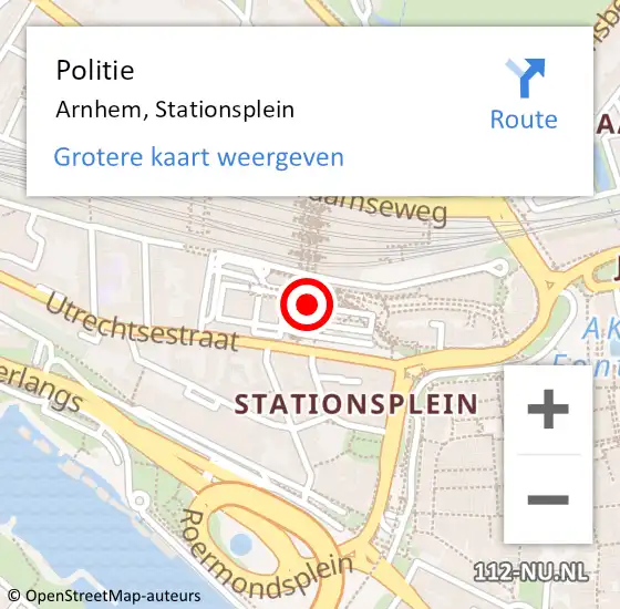 Locatie op kaart van de 112 melding: Politie Arnhem, Stationsplein op 29 augustus 2024 12:36