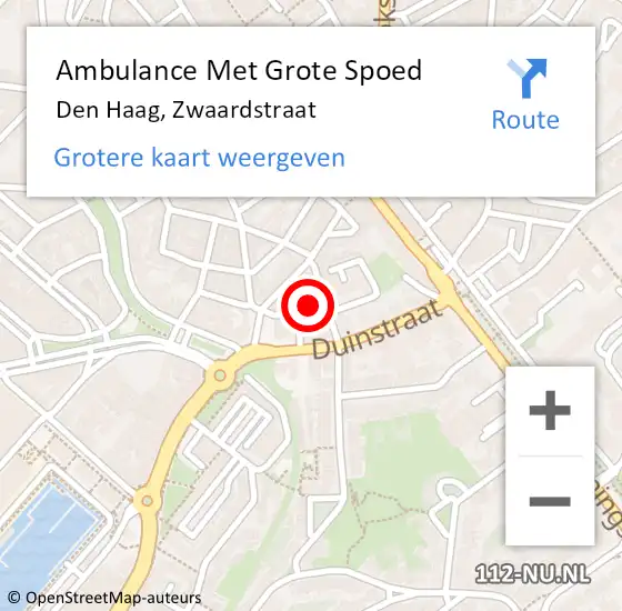 Locatie op kaart van de 112 melding: Ambulance Met Grote Spoed Naar Den Haag, Zwaardstraat op 29 augustus 2024 12:38