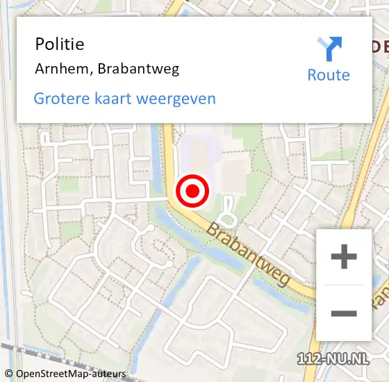 Locatie op kaart van de 112 melding: Politie Arnhem, Brabantweg op 29 augustus 2024 13:00