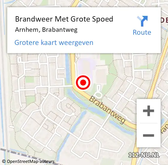 Locatie op kaart van de 112 melding: Brandweer Met Grote Spoed Naar Arnhem, Brabantweg op 29 augustus 2024 13:01