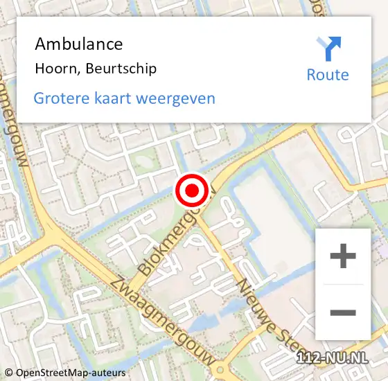 Locatie op kaart van de 112 melding: Ambulance Hoorn, Beurtschip op 29 augustus 2024 13:04