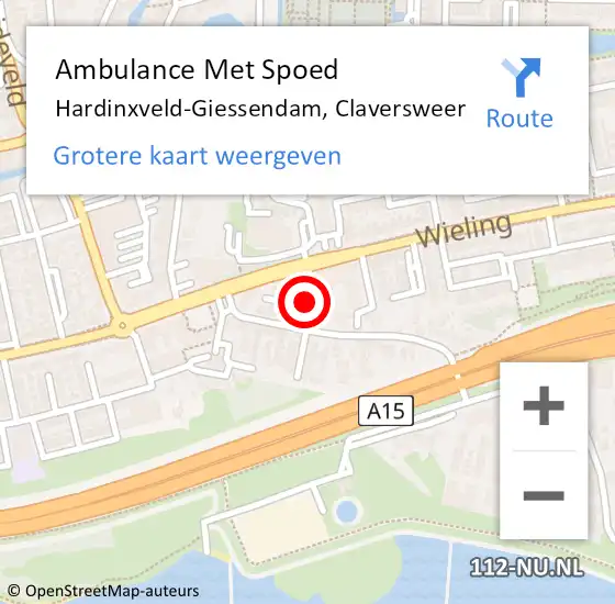 Locatie op kaart van de 112 melding: Ambulance Met Spoed Naar Hardinxveld-Giessendam, Claversweer op 29 augustus 2024 13:16