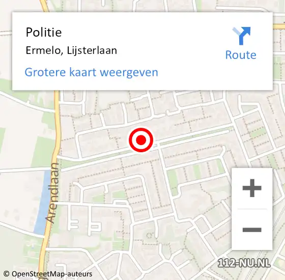 Locatie op kaart van de 112 melding: Politie Ermelo, Lijsterlaan op 29 augustus 2024 13:29