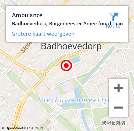 Locatie op kaart van de 112 melding: Ambulance Badhoevedorp, Burgemeester Amersfoordtlaan op 29 augustus 2024 13:41