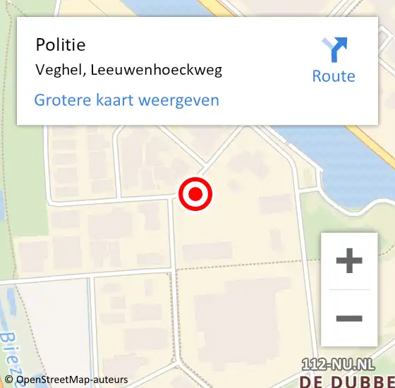 Locatie op kaart van de 112 melding: Politie Veghel, Leeuwenhoeckweg op 29 augustus 2024 13:52