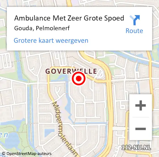 Locatie op kaart van de 112 melding: Ambulance Met Zeer Grote Spoed Naar Gouda, Pelmolenerf op 29 augustus 2024 13:59