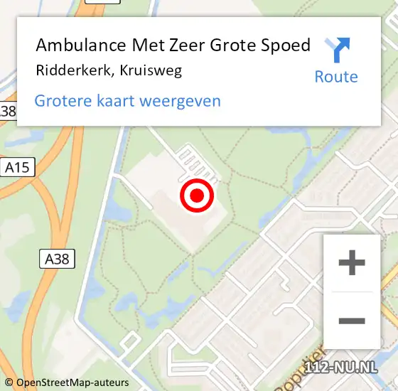 Locatie op kaart van de 112 melding: Ambulance Met Zeer Grote Spoed Naar Ridderkerk, Kruisweg op 29 augustus 2024 14:04