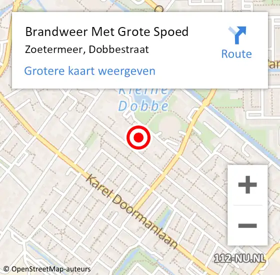 Locatie op kaart van de 112 melding: Brandweer Met Grote Spoed Naar Zoetermeer, Dobbestraat op 29 augustus 2024 14:05