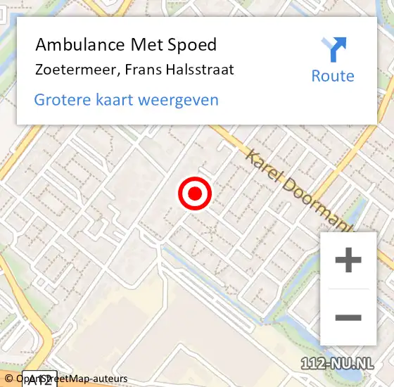 Locatie op kaart van de 112 melding: Ambulance Met Spoed Naar Zoetermeer, Frans Halsstraat op 29 augustus 2024 14:09