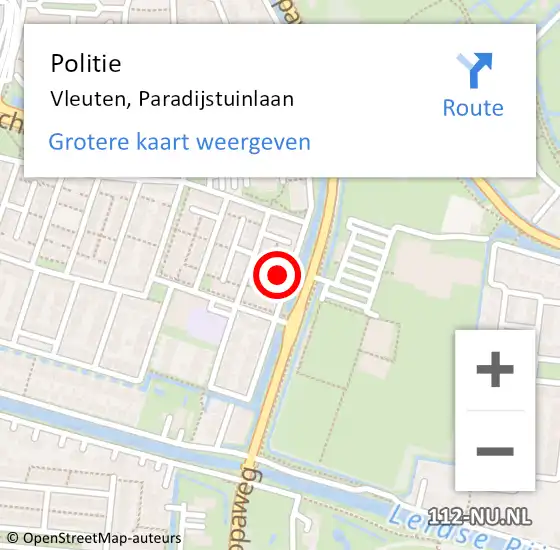 Locatie op kaart van de 112 melding: Politie Vleuten, Paradijstuinlaan op 29 augustus 2024 14:27