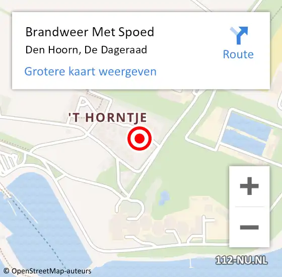 Locatie op kaart van de 112 melding: Brandweer Met Spoed Naar Den Hoorn, De Dageraad op 29 augustus 2024 14:43