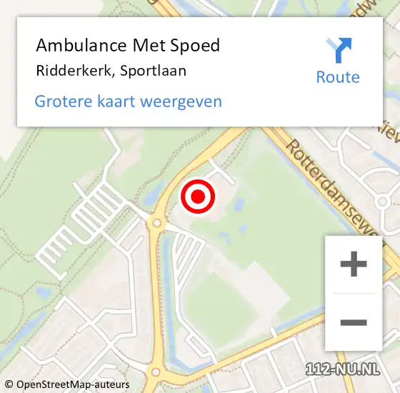 Locatie op kaart van de 112 melding: Ambulance Met Spoed Naar Ridderkerk, Sportlaan op 29 augustus 2024 14:53