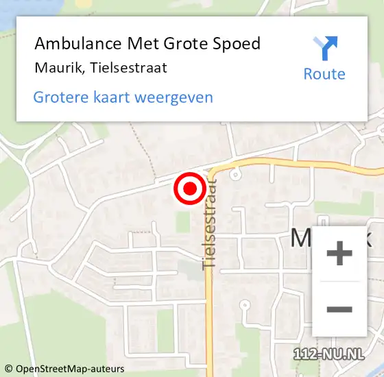 Locatie op kaart van de 112 melding: Ambulance Met Grote Spoed Naar Maurik, Tielsestraat op 18 oktober 2014 08:22