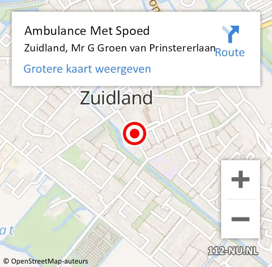 Locatie op kaart van de 112 melding: Ambulance Met Spoed Naar Zuidland, Mr G Groen van Prinstererlaan op 29 augustus 2024 15:28