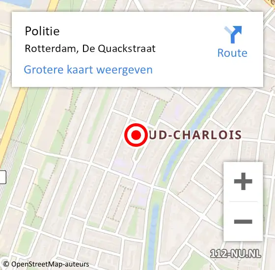 Locatie op kaart van de 112 melding: Politie Rotterdam, De Quackstraat op 29 augustus 2024 15:42