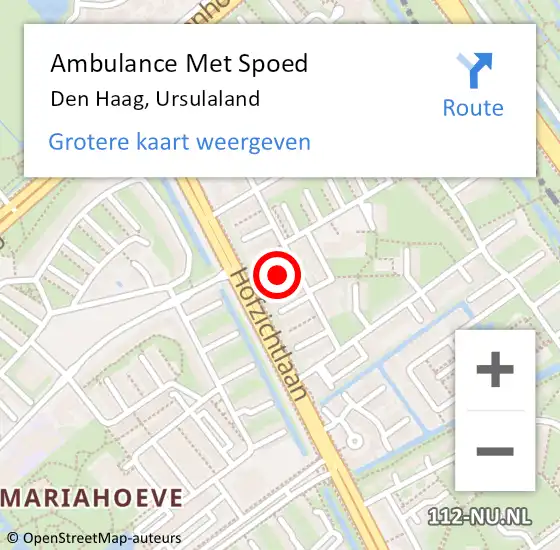 Locatie op kaart van de 112 melding: Ambulance Met Spoed Naar Den Haag, Ursulaland op 29 augustus 2024 15:53