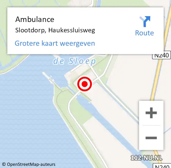 Locatie op kaart van de 112 melding: Ambulance Slootdorp, Haukessluisweg op 29 augustus 2024 16:05