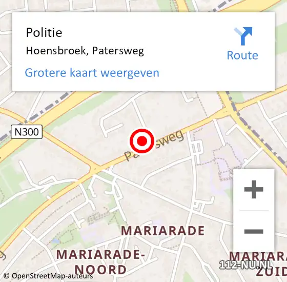 Locatie op kaart van de 112 melding: Politie Hoensbroek, Patersweg op 29 augustus 2024 16:08