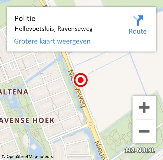 Locatie op kaart van de 112 melding: Politie Hellevoetsluis, Ravenseweg op 29 augustus 2024 16:08