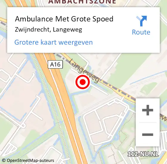 Locatie op kaart van de 112 melding: Ambulance Met Grote Spoed Naar Zwijndrecht, Langeweg op 29 augustus 2024 16:10