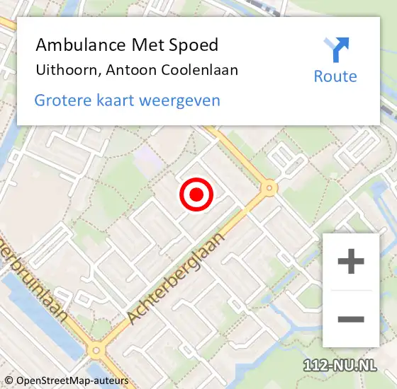 Locatie op kaart van de 112 melding: Ambulance Met Spoed Naar Uithoorn, Antoon Coolenlaan op 29 augustus 2024 16:11