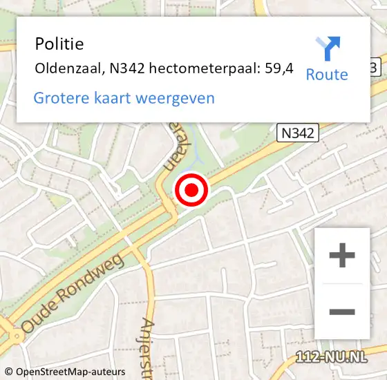 Locatie op kaart van de 112 melding: Politie Oldenzaal, N342 hectometerpaal: 59,4 op 29 augustus 2024 16:25