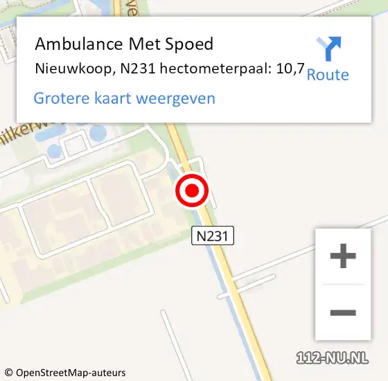 Locatie op kaart van de 112 melding: Ambulance Met Spoed Naar Nieuwkoop, N231 hectometerpaal: 10,7 op 29 augustus 2024 16:35