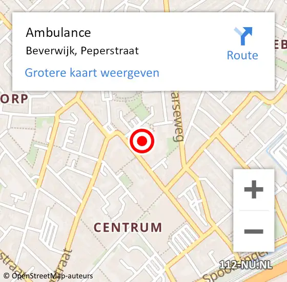 Locatie op kaart van de 112 melding: Ambulance Beverwijk, Peperstraat op 29 augustus 2024 16:49