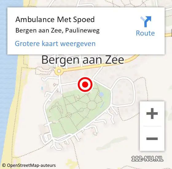 Locatie op kaart van de 112 melding: Ambulance Met Spoed Naar Bergen aan Zee, Paulineweg op 29 augustus 2024 16:52