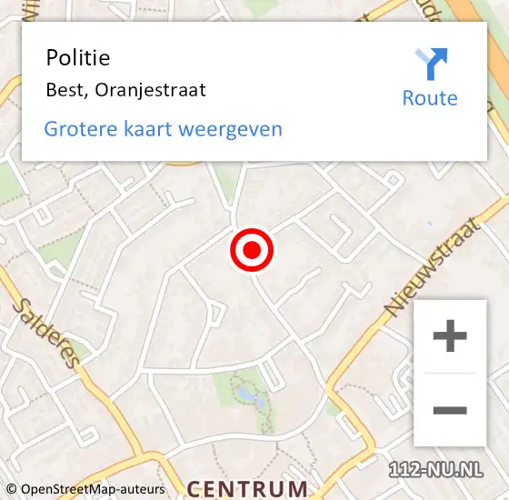 Locatie op kaart van de 112 melding: Politie Best, Oranjestraat op 29 augustus 2024 16:52