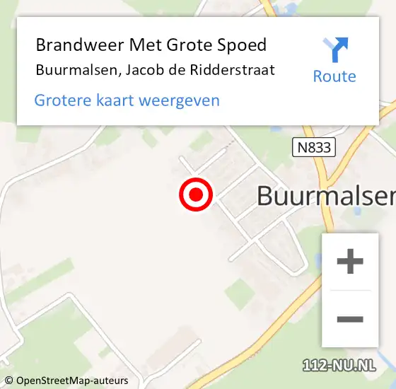 Locatie op kaart van de 112 melding: Brandweer Met Grote Spoed Naar Buurmalsen, Jacob de Ridderstraat op 29 augustus 2024 16:54