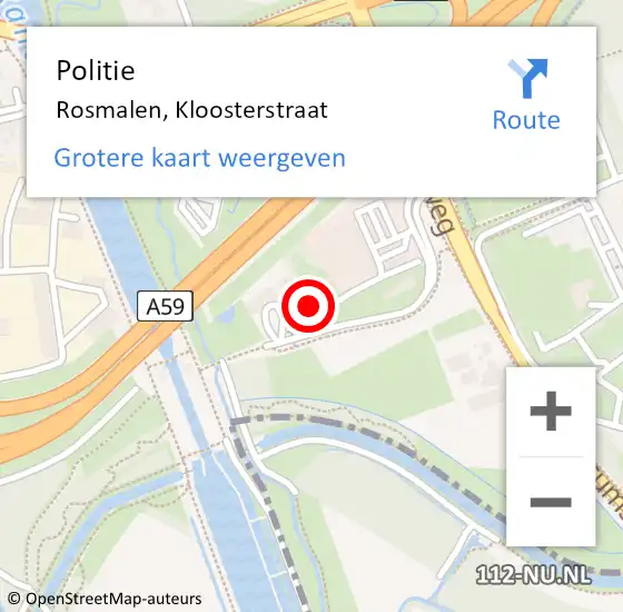 Locatie op kaart van de 112 melding: Politie Rosmalen, Kloosterstraat op 29 augustus 2024 17:00