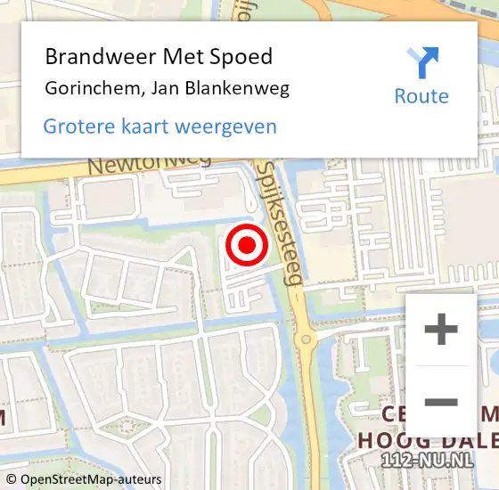 Locatie op kaart van de 112 melding: Brandweer Met Spoed Naar Gorinchem, Jan Blankenweg op 29 augustus 2024 17:11