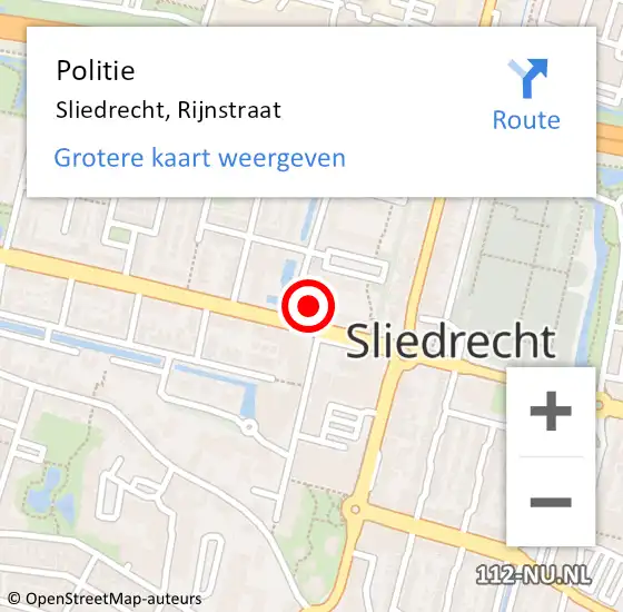 Locatie op kaart van de 112 melding: Politie Sliedrecht, Rijnstraat op 29 augustus 2024 17:16