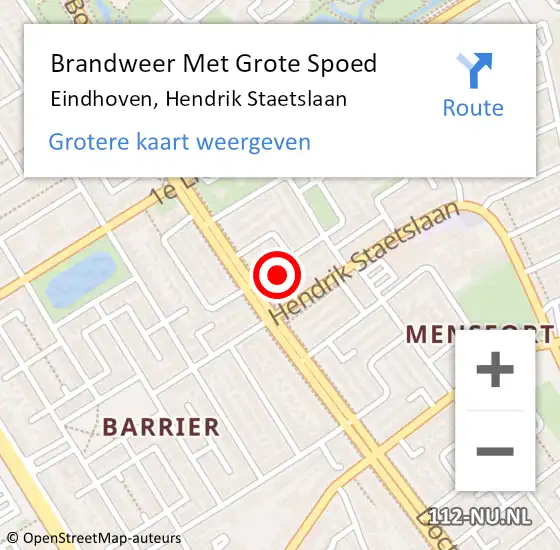 Locatie op kaart van de 112 melding: Brandweer Met Grote Spoed Naar Eindhoven, Hendrik Staetslaan op 29 augustus 2024 17:16