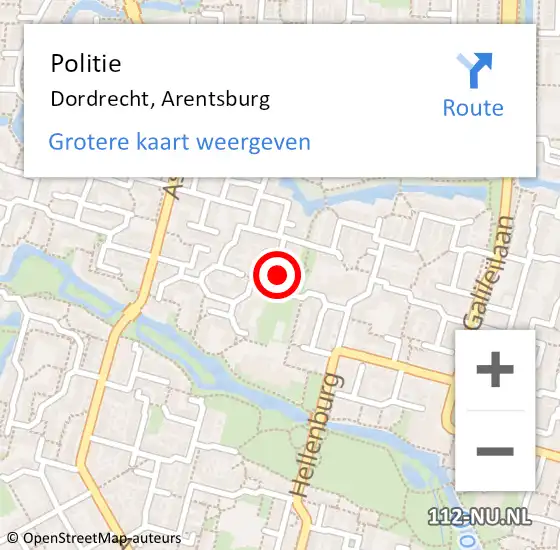 Locatie op kaart van de 112 melding: Politie Dordrecht, Arentsburg op 29 augustus 2024 17:18