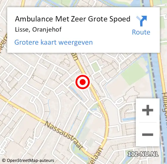 Locatie op kaart van de 112 melding: Ambulance Met Zeer Grote Spoed Naar Lisse, Oranjehof op 29 augustus 2024 17:30