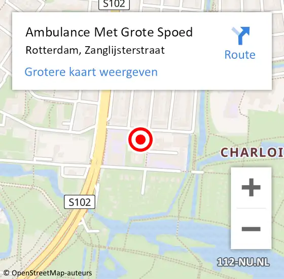 Locatie op kaart van de 112 melding: Ambulance Met Grote Spoed Naar Rotterdam, Zanglijsterstraat op 29 augustus 2024 17:54