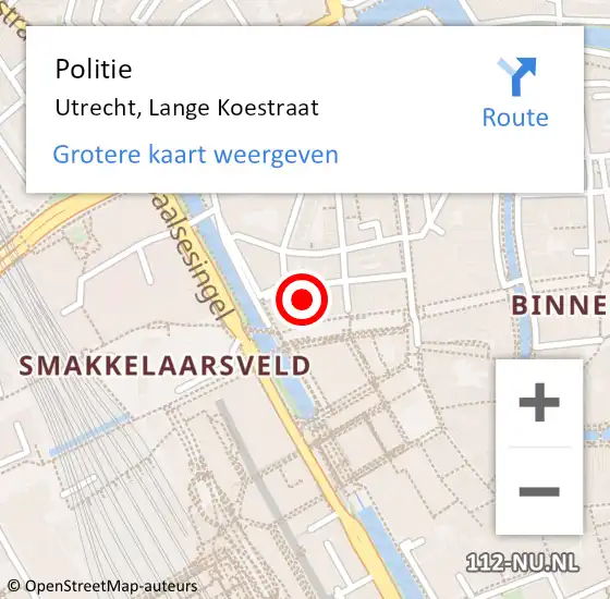 Locatie op kaart van de 112 melding: Politie Utrecht, Lange Koestraat op 29 augustus 2024 17:59