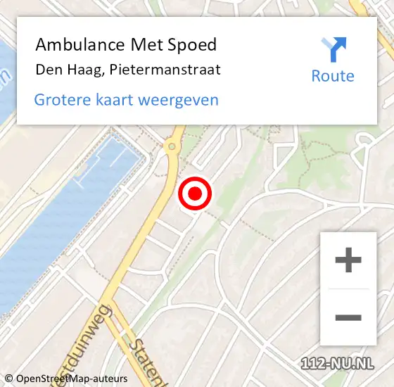 Locatie op kaart van de 112 melding: Ambulance Met Spoed Naar Den Haag, Pietermanstraat op 29 augustus 2024 18:15