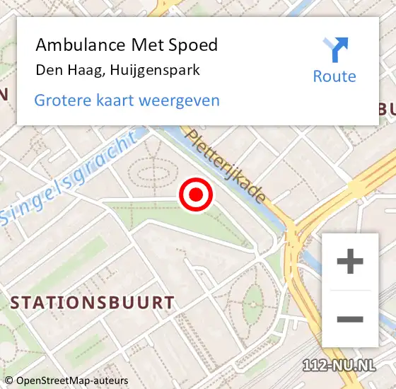 Locatie op kaart van de 112 melding: Ambulance Met Spoed Naar Den Haag, Huijgenspark op 29 augustus 2024 18:19