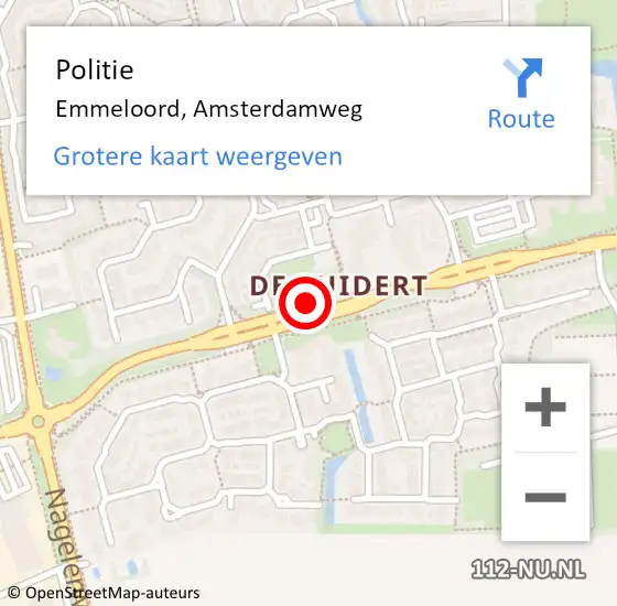 Locatie op kaart van de 112 melding: Politie Emmeloord, Amsterdamweg op 29 augustus 2024 18:32