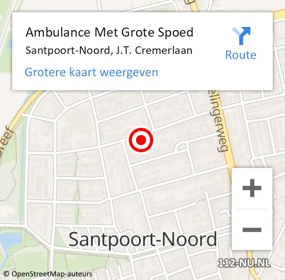 Locatie op kaart van de 112 melding: Ambulance Met Grote Spoed Naar Santpoort-Noord, J.T. Cremerlaan op 29 augustus 2024 18:48